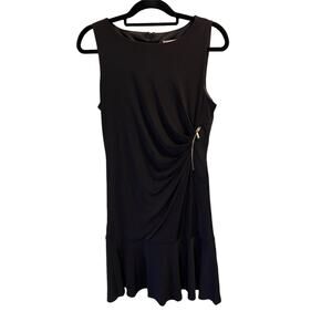 Carmen Dresses, Sleeveless Black Dress Gathers at waist Gold Zipper, M